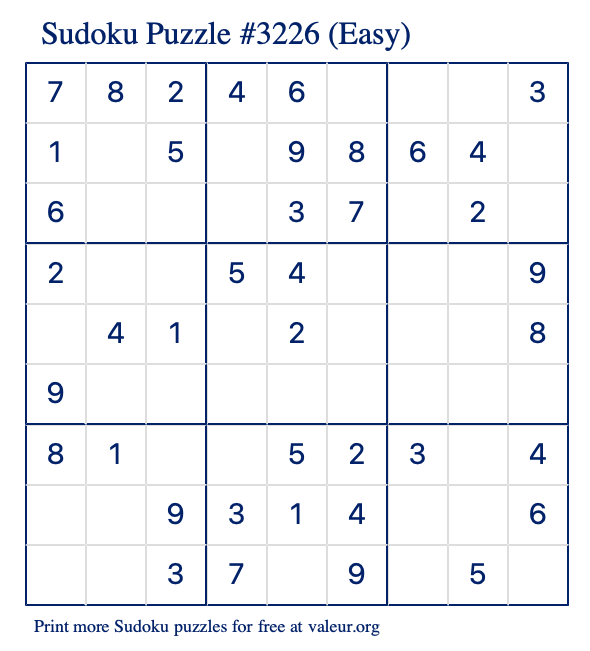 Free Printable Easy Sudoku Puzzle number 3226