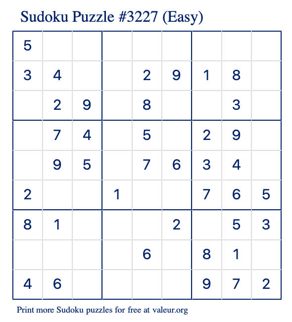 Free Printable Easy Sudoku Puzzle number 3227