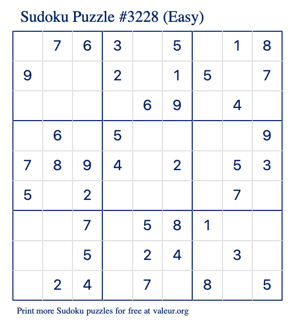 Free Printable Easy Sudoku Puzzle number 3228