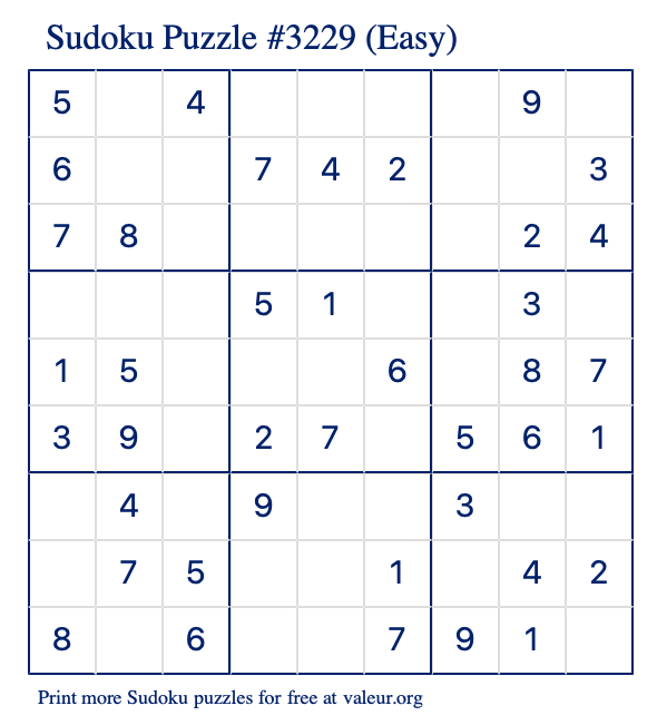Free Printable Easy Sudoku Puzzle number 3229