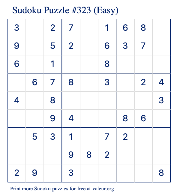 Free Printable Easy Sudoku Puzzle number 323