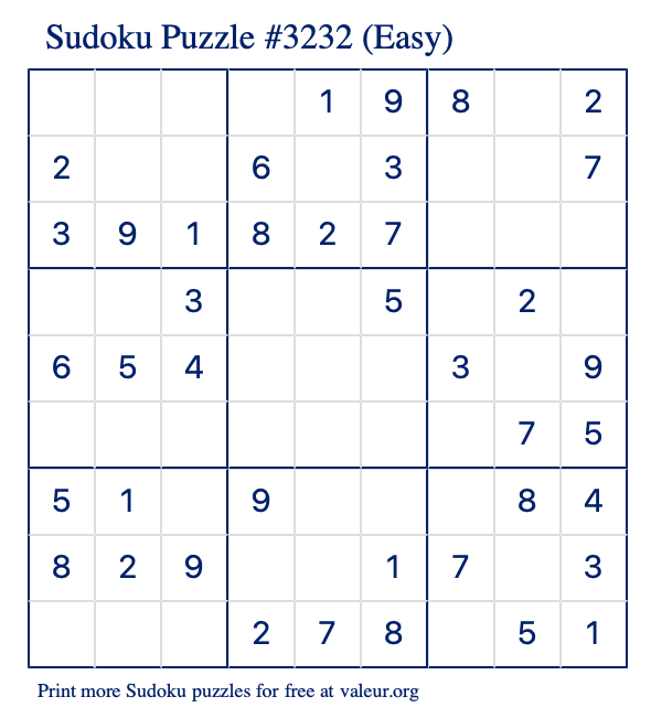 Free Printable Easy Sudoku Puzzle number 3232