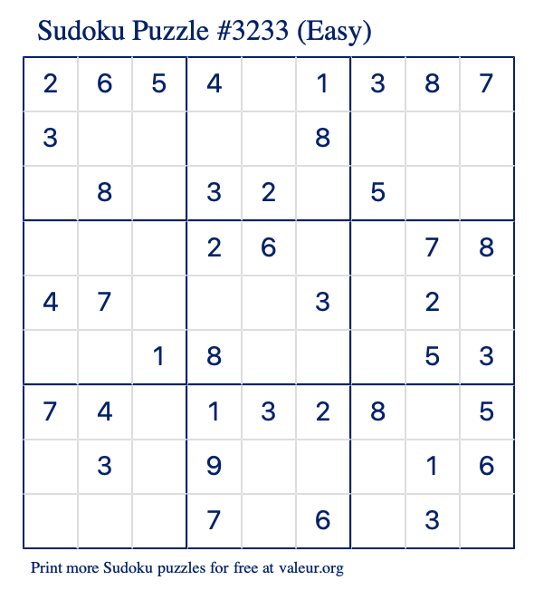 Free Printable Easy Sudoku Puzzle number 3233