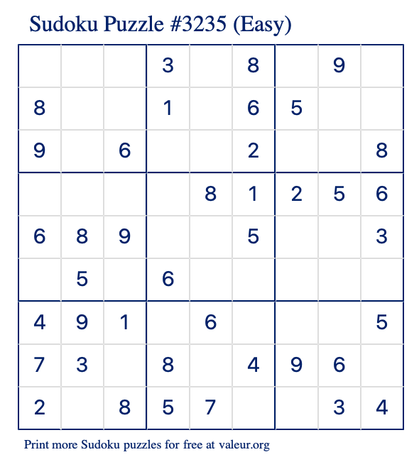 Free Printable Easy Sudoku Puzzle number 3235