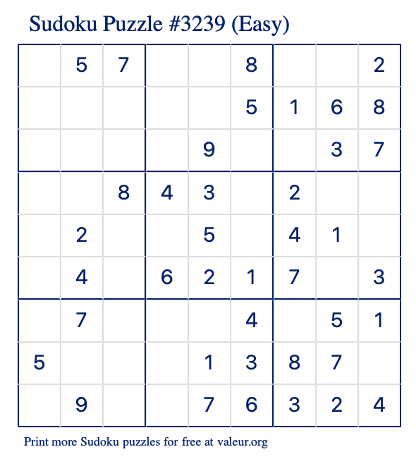 Free Printable Easy Sudoku Puzzle number 3239