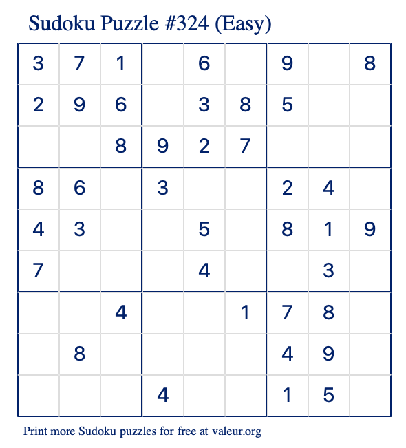 Free Printable Easy Sudoku Puzzle number 324