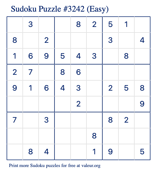 Free Printable Easy Sudoku Puzzle number 3242