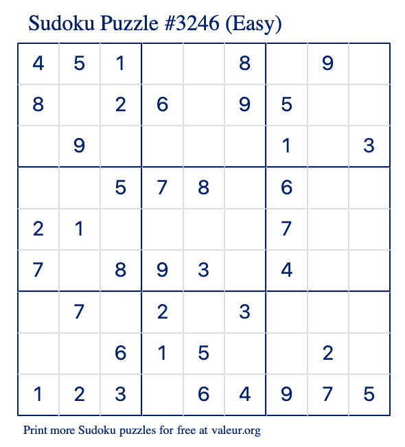 Free Printable Easy Sudoku Puzzle number 3246
