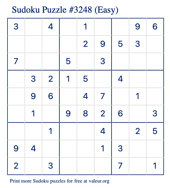 Free Printable Easy Sudoku Puzzle number 3248