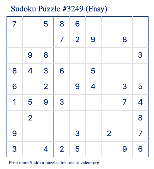 Free Printable Easy Sudoku Puzzle number 3249
