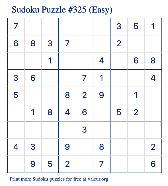 Free Printable Easy Sudoku Puzzle number 325