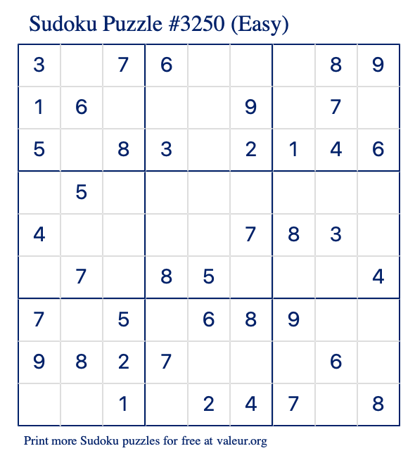 Free Printable Easy Sudoku Puzzle number 3250