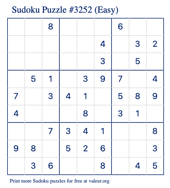 Free Printable Easy Sudoku Puzzle number 3252