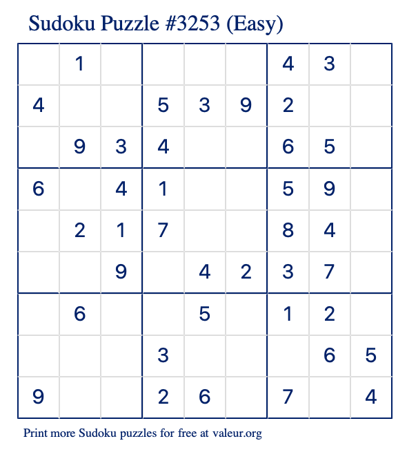 Free Printable Easy Sudoku Puzzle number 3253