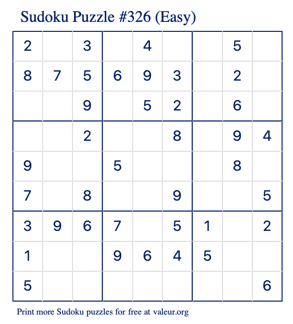 Free Printable Easy Sudoku Puzzle number 326