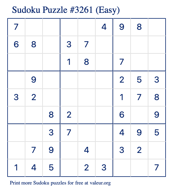 Free Printable Easy Sudoku Puzzle number 3261