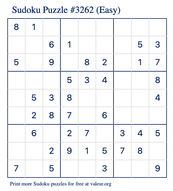 Free Printable Easy Sudoku Puzzle number 3262