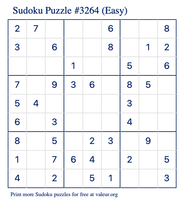 Free Printable Easy Sudoku Puzzle number 3264
