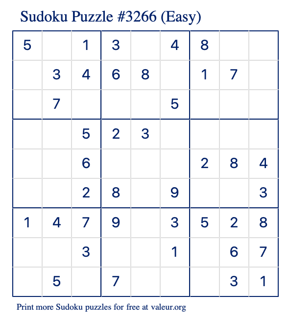 Free Printable Easy Sudoku Puzzle number 3266