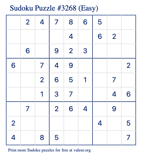 Free Printable Easy Sudoku Puzzle number 3268