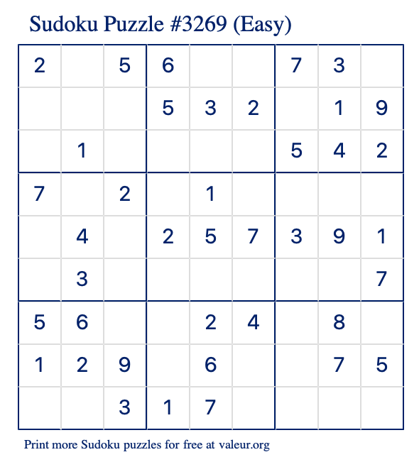 Free Printable Easy Sudoku Puzzle number 3269