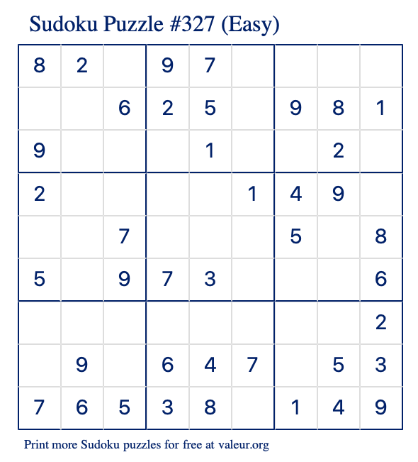 Free Printable Easy Sudoku Puzzle number 327