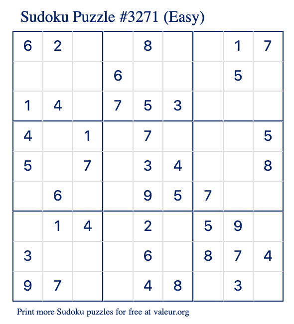 Free Printable Easy Sudoku Puzzle number 3271
