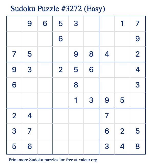 Free Printable Easy Sudoku Puzzle number 3272