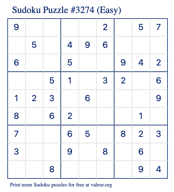 Free Printable Easy Sudoku Puzzle number 3274