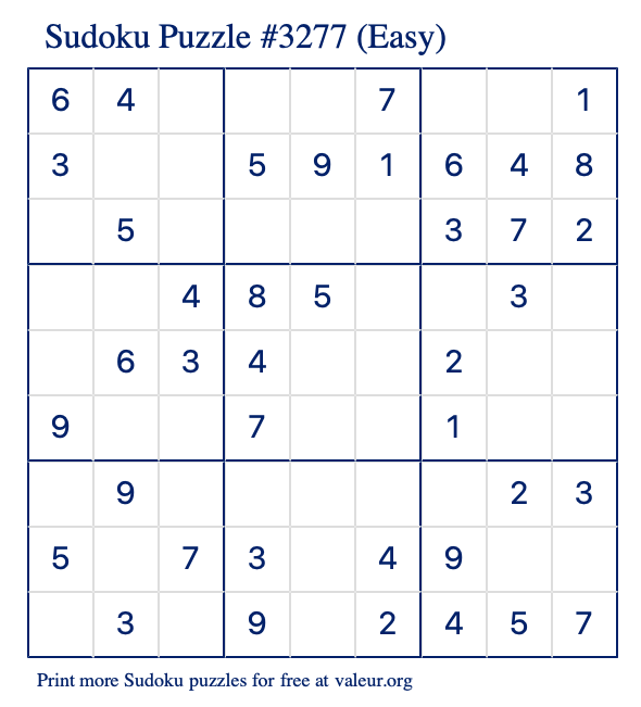 Free Printable Easy Sudoku Puzzle number 3277