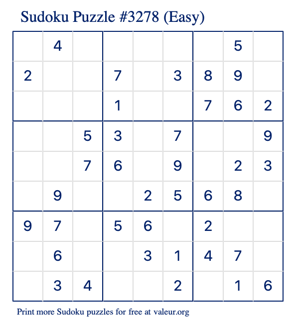 Free Printable Easy Sudoku Puzzle number 3278