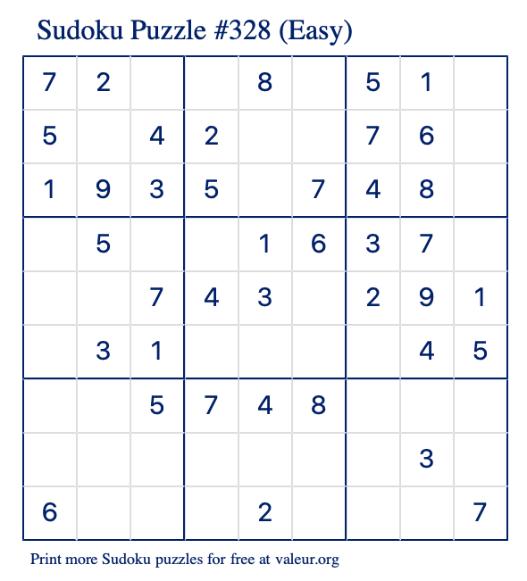 Free Printable Easy Sudoku Puzzle number 328