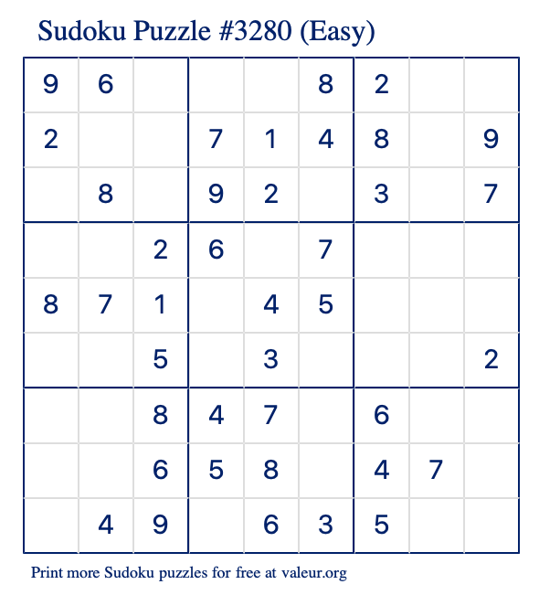 Free Printable Easy Sudoku Puzzle number 3280