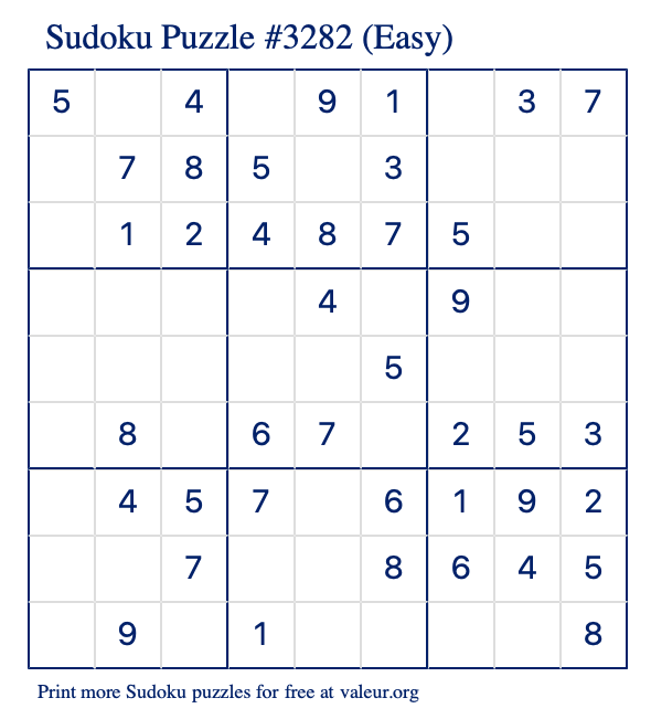 Free Printable Easy Sudoku Puzzle number 3282