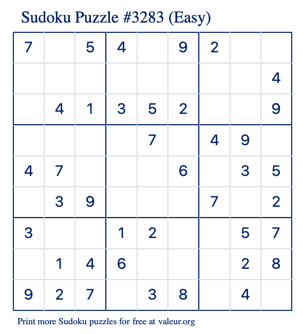 Free Printable Easy Sudoku Puzzle number 3283