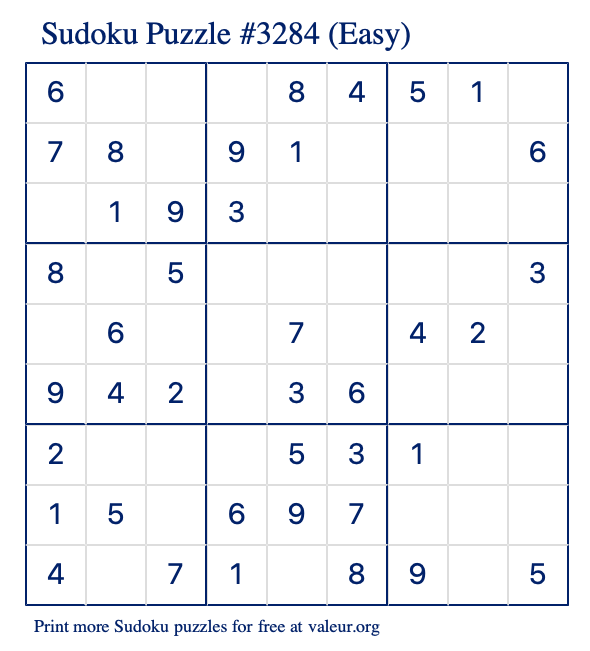 Free Printable Easy Sudoku Puzzle number 3284