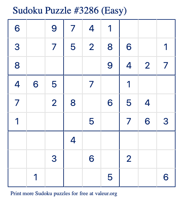 Free Printable Easy Sudoku Puzzle number 3286