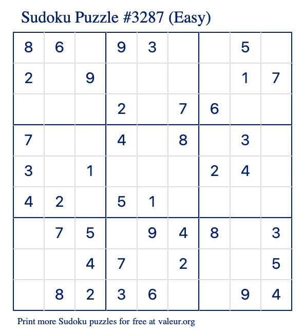 Free Printable Easy Sudoku Puzzle number 3287