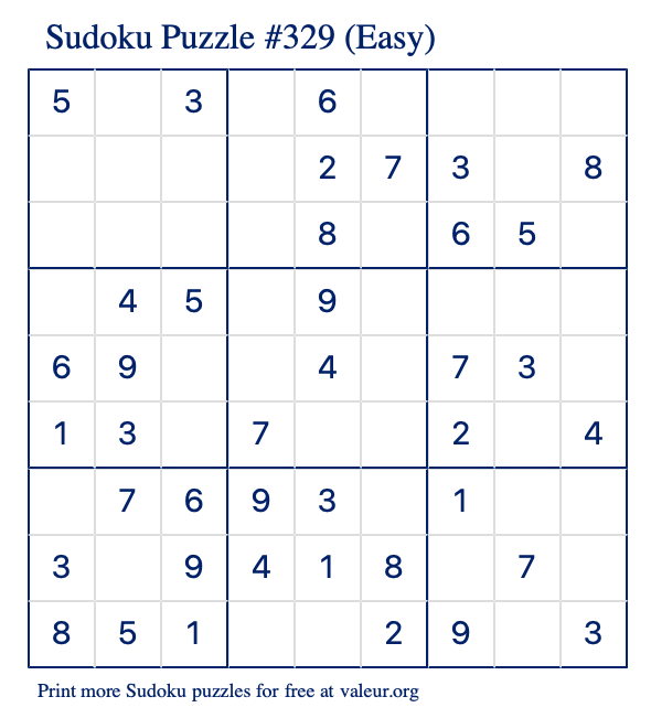 Free Printable Easy Sudoku Puzzle number 329