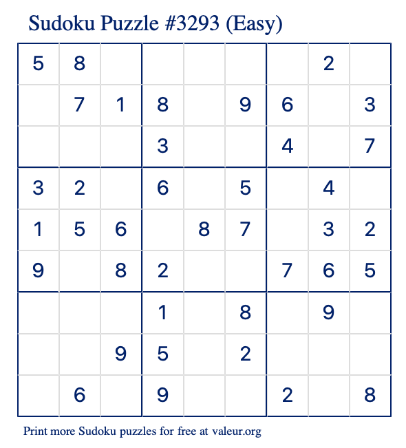 Free Printable Easy Sudoku Puzzle number 3293