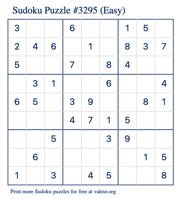 Free Printable Easy Sudoku Puzzle number 3295