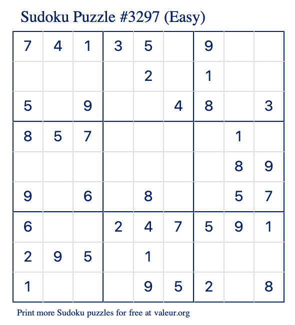 Free Printable Easy Sudoku Puzzle number 3297