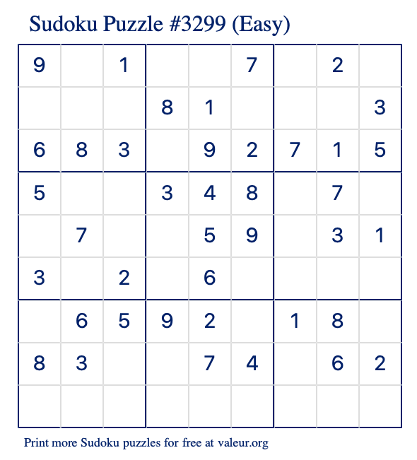 Free Printable Easy Sudoku Puzzle number 3299