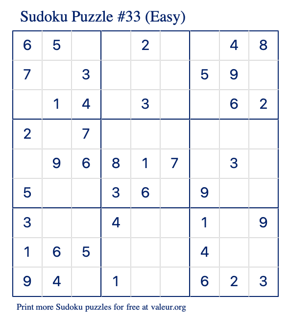 Sudoku puzzle 1 (Easy) - Free Printable Puzzles