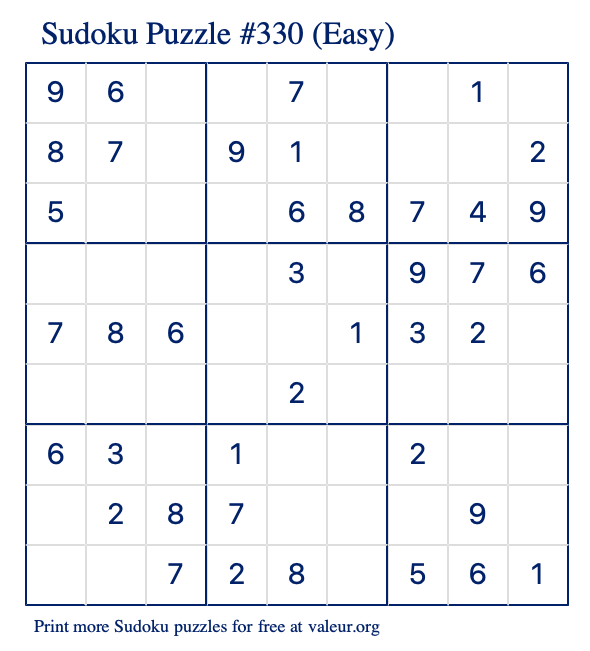 Free Printable Easy Sudoku Puzzle number 330