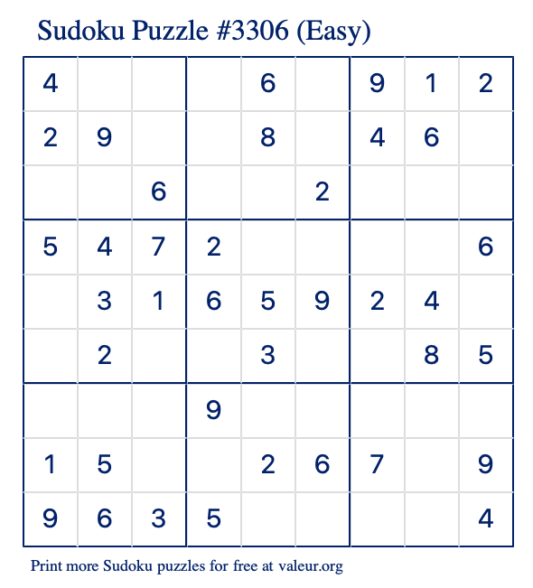 Free Printable Easy Sudoku Puzzle number 3306