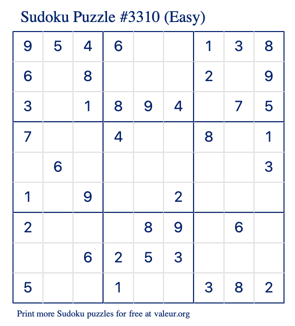 Free Printable Easy Sudoku Puzzle number 3310