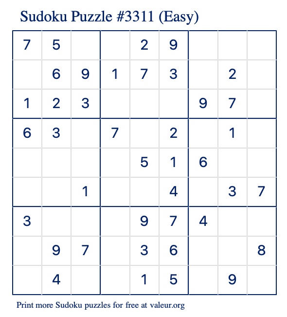 Free Printable Easy Sudoku Puzzle number 3311