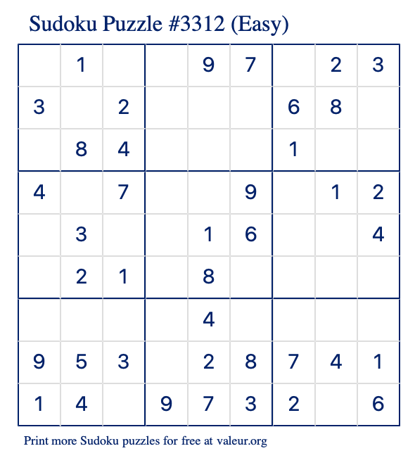 Free Printable Easy Sudoku Puzzle number 3312