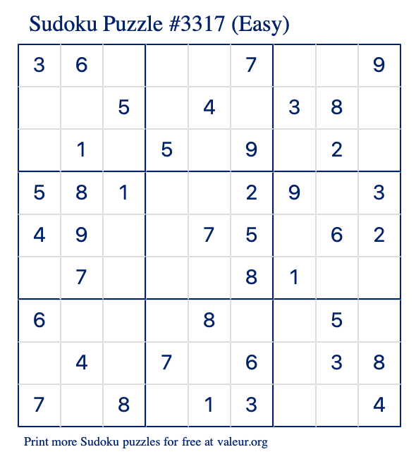 Free Printable Easy Sudoku Puzzle number 3317